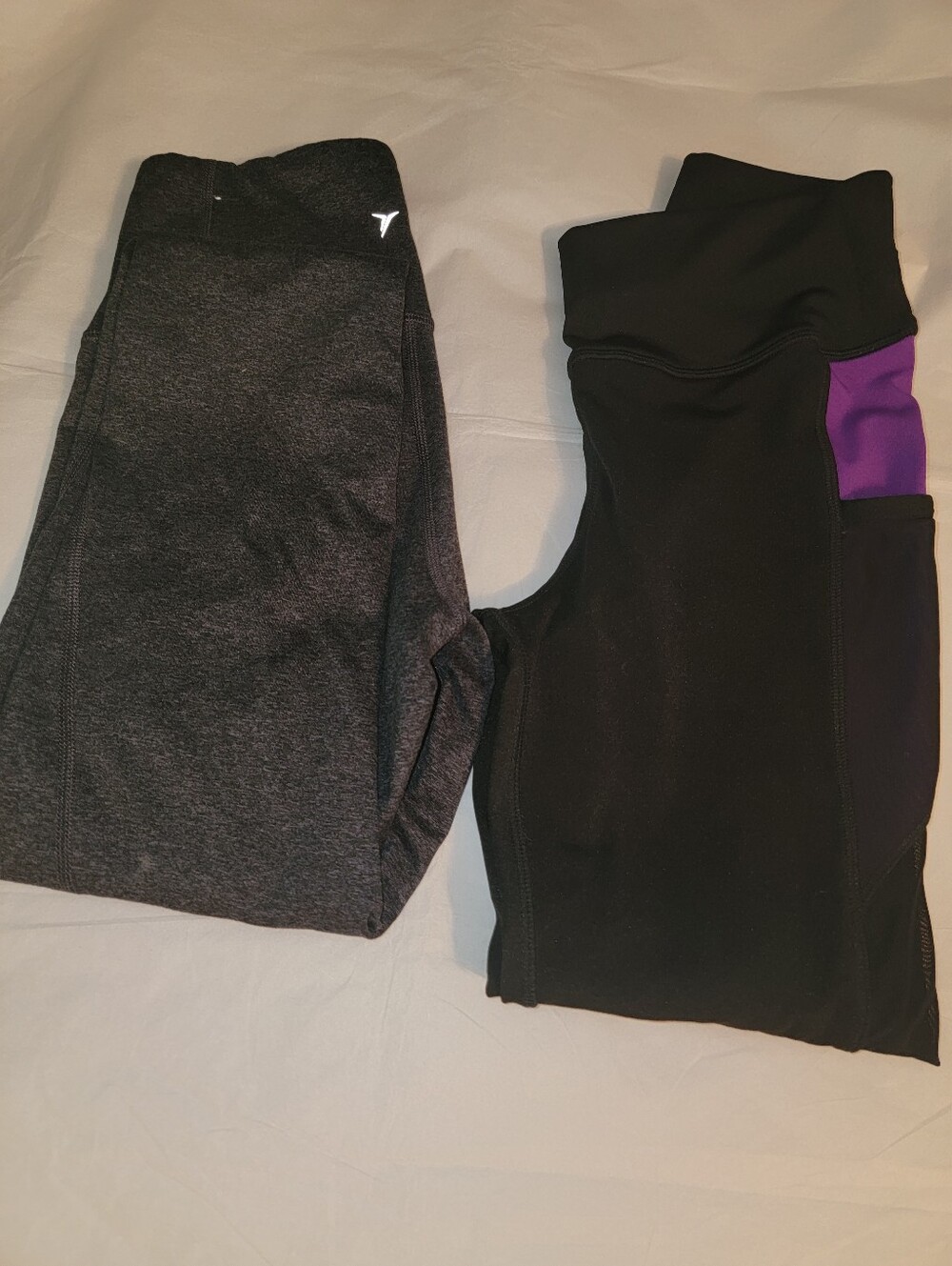 Old Navy Kids Leggings in Charcoal & Black with Purple Accents - Set Of 2